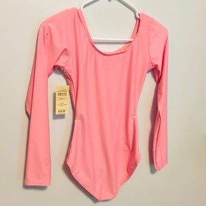 LEVERET Leotard Pink Long Sleeve Boatneck Leotard